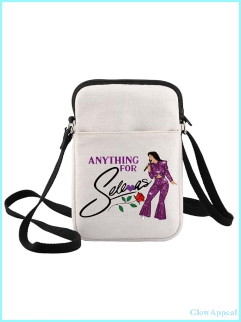 Canvas Crossbody Bag Music Lover Adjustable Strap Zipper Pockets